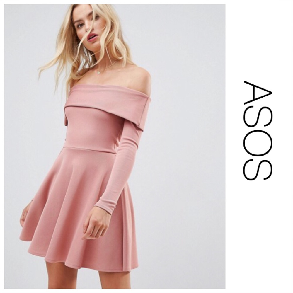 ASOS Cute Pink Skater Off Shoulder Dress 8